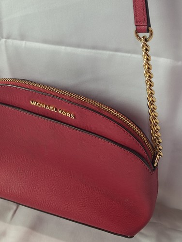 Michael Kors Jet Set Travel Medium Dome Crossbody Bag Saffiano Leather Red - Picture 12 of 15