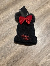 Disney Minnie Mouse Double Pom Beanie Knit Stocking Black with Red Bow NEW