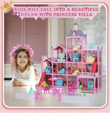 Great Fortune Villa Role Play Set Doll House 4 Stories Furniture 285pc w/ Lights