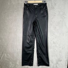 Women s Faux Leather Pants Size 4 High Waist Straight Leg Black Trousers