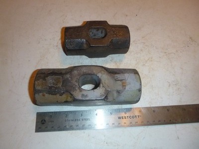 2 Vintage Sledge Blacksmith Hammer Heads Marks Unreadable.  8 pound and 4 pound,