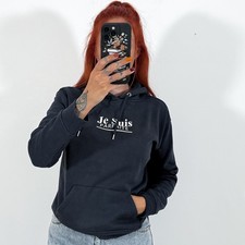 Ladies Navy Blue French Print Hoodie Sweatshirt Lounge Top Size XS, 6-8