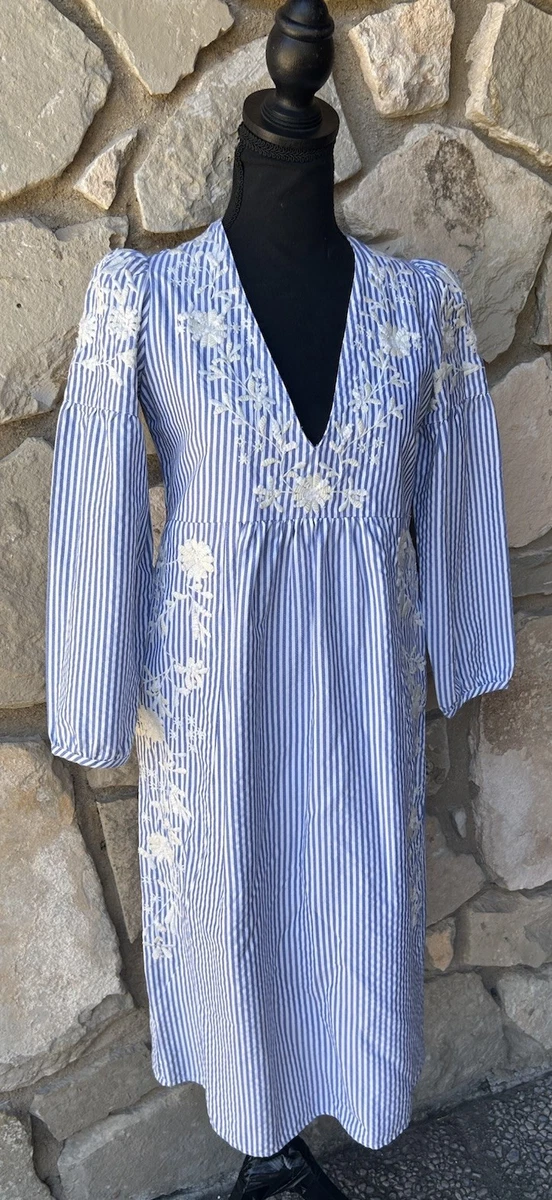 sachin and babi light blue dress Zara midi embroidered dress, 100% cotton , Size: Medium main image 1