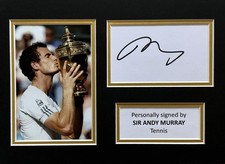GENUINE ANDY MURRAY SIGNED WHITE CARD IN A4 TENNIS DISPLAY + FRAME