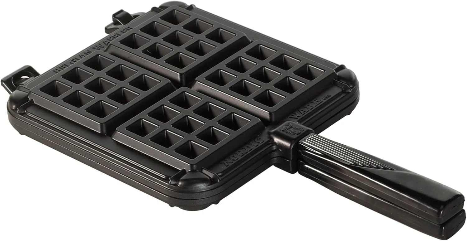 Cast Aluminum Phenolic Handle Stovetop Belgium Waffle Iron Black