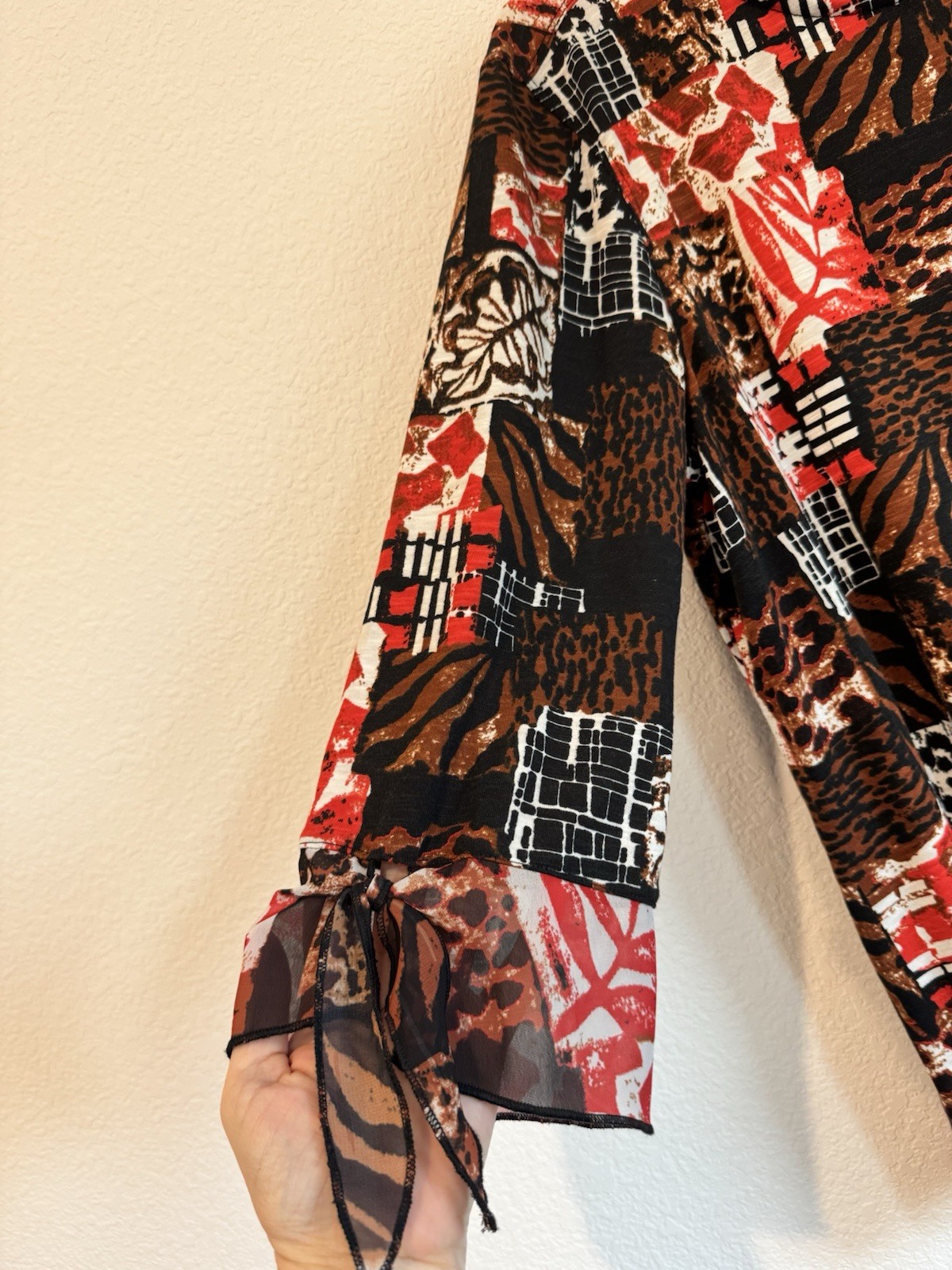 Multiples Women's Red Brown Patchwork 3/4 Sleeve … - image 3