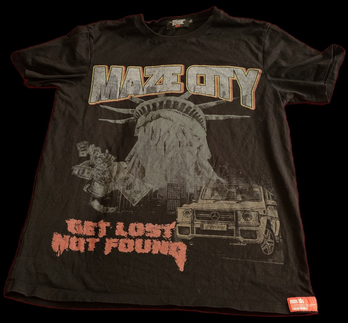 Maze City Get Lost Not Found Vintage Tee Adult Large Black Short Sleeve T-shirt