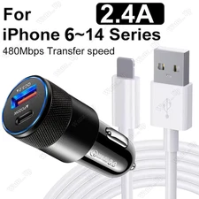 For iPhone 14 13 12 11 XR XS X 38W Fast Car Charger USB Charging Data Sync Cable