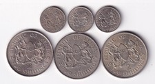 Kenya 25 Cents & 2 Shillings 6 coins 1966-1969 all different & listed #40