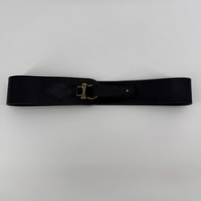 GAP Black Genuine Cow Leather Wide Waist Belt Women Size S Gold Buckle 32"