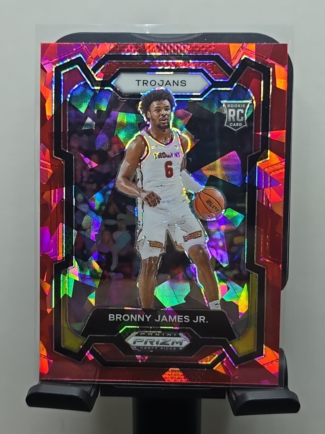 2024 Panini Prizm Draft Picks Bronny James Jr. Red Cracked Ice Prizm RC #86 USC