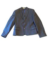 Class/Club Modern Fit Plaid Boys Blazer 10/12 Blue Green Church Holiday