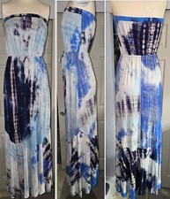 Rolla Coster Tie Dye Beachy Boho Maxi Dress Blue White Ty Dye Stretch Junior's M