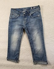 Miss Me Capri Jeans Womens 27 Blue Embroidered Rhinestone Cuffed Crop JP5335P