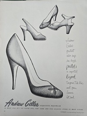 1951 Women's Andrew Geller pastels in imported lizard shoes Vintage Fashion ad