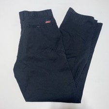Dickies Solid Black Work Casual Flat Front Pants Size 34x32