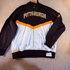 Stitches Pittsburgh Pirates MLB Track Jacket Mens L Black Gold Full Zip T1007