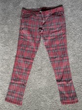 Vintage TRIPP NYC Plaid Skinny Slim Pants Red Black Cotton Twill Punk Juniors