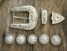 8pc Western Bling Rhinestone Floral Belt Buckle Slider Tip  Concho Charms