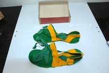 Vintage Felt Moccasins Green Yellow Handmade Costume Theater Ceremony SZ 8-9