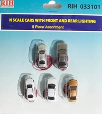 Rock Island Hobby 033101 | Assorted Automobiles with Lights (5) | N Scale