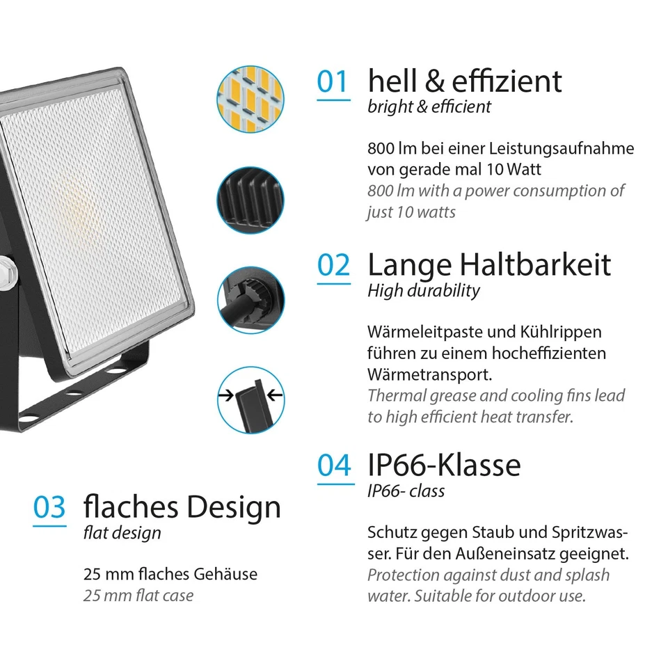 LED Gartenstrahler FLIN mit Erdspieß & Stecker für außen Scheinwerfer schwarz - Bild 3 von 4