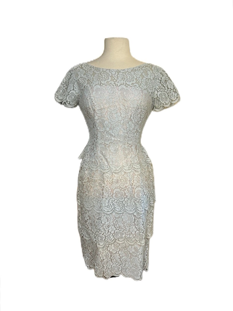 Stunning True Vintage Lilli Diamond Blue Lace Pink Underlay Dress Sz 2  Modest