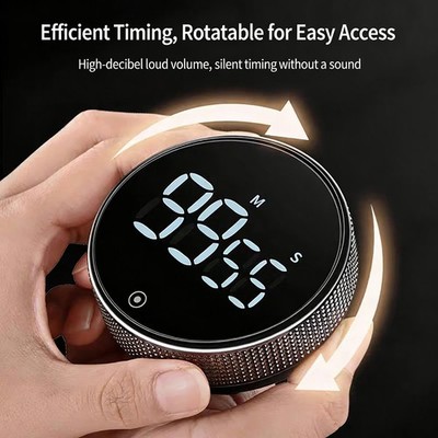 Digital Kitchen Timer Pomodoro Rotating Dial Magnetic Back 3 Preset Times LED V1
