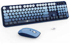 Wireless Keyboard and Mouse Combo Retro Typewriter Style Round Keycaps Blue