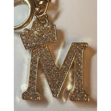 Gold Rhinestone Initial Letter M Crown Keychain Lobster Clasp Bag Charm
