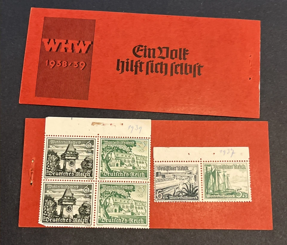 Folleto de estampillas de ayuda de invierno de la Segunda Guerra Mundial del Tercer Reich alemán WHW con estampillas Foto 2 de 4