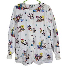 Baby Looney Tunes Christmas Scrub Top Tunic White Multi Character Size Large