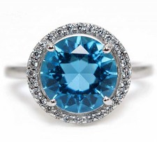 4CT Aquamarine  White Topaz 925 Solid Sterling Silver Ring Jewelry Sz 6