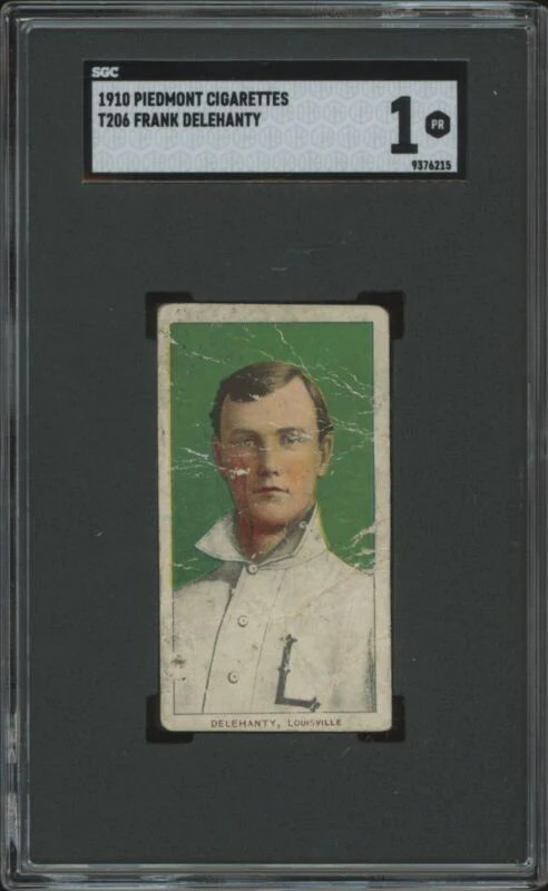 1909 T206 FRANK DELEHANTY POOR PIEDMONT 350 PORTRAIT SGC 1 LOUISVILLE COLONELS