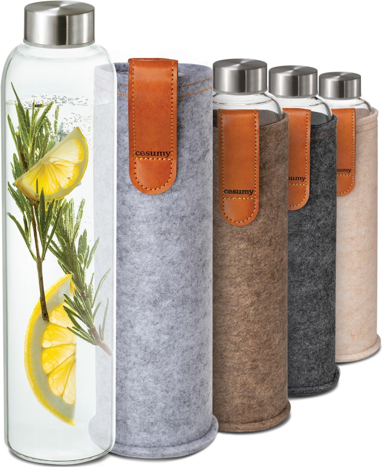 Gourde verre borosilicate 750ml gris et sa housse feutre premium