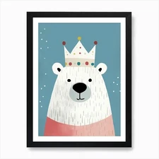 Little Polar Bear 1 Wearing A Crown Framed Wall Art Poster Canvas Print Picture