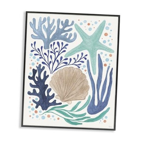 Aquatic Coastal Currents Black Framed Giclee Wall Art Design by Veronique