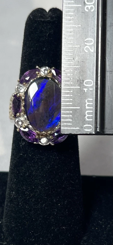 Gems en Vogue Purple Iridescent Ammolite With Amethyst Ring Size 6 - Image 3 of 4