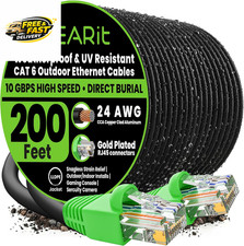 Cat6 Ethernet Cable 200Ft, Outdoor Direct Burial Cat 6 Cable 24AWG High Speed up