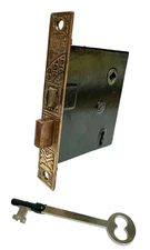 UNBRANDED ANTIQUE ORNATE MORTISE DOOR LOCK HARDWARE, LOCKING COMES WITH ONE KEY