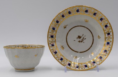 18th Century Flight Worcester Tea Bowl Cup & Saucer, Blue & Gold
