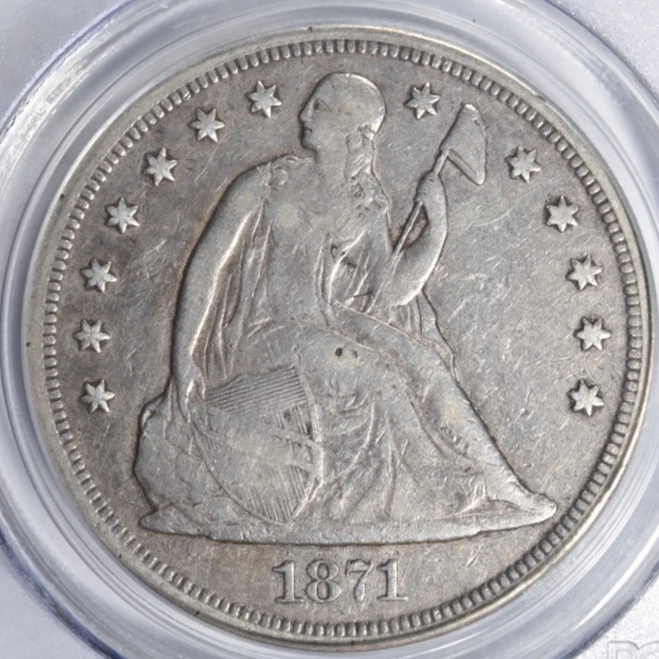 1871 SEATED LIBERTY DOLLAR ~ NICE BOLD PROBLEM-FREE PCGS VF20! - Image 3 of 4