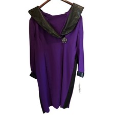 Lily & Taylor Dress Womens 20 Purple Black Leather Trim Brooch NEW