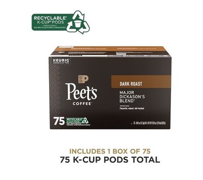 FAST SHIP Peet's Coffee Dark Roast Keurig K-Cup Pods Major Dickason's Blend 75