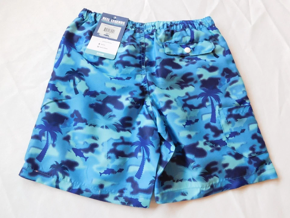 Pantalones Cortos para Niño Reel Legends Tabla de Natación Cortos Palmeras Tiburones Talla S 6/7 Nuevos con Etiquetas *^ Foto 4 de 4