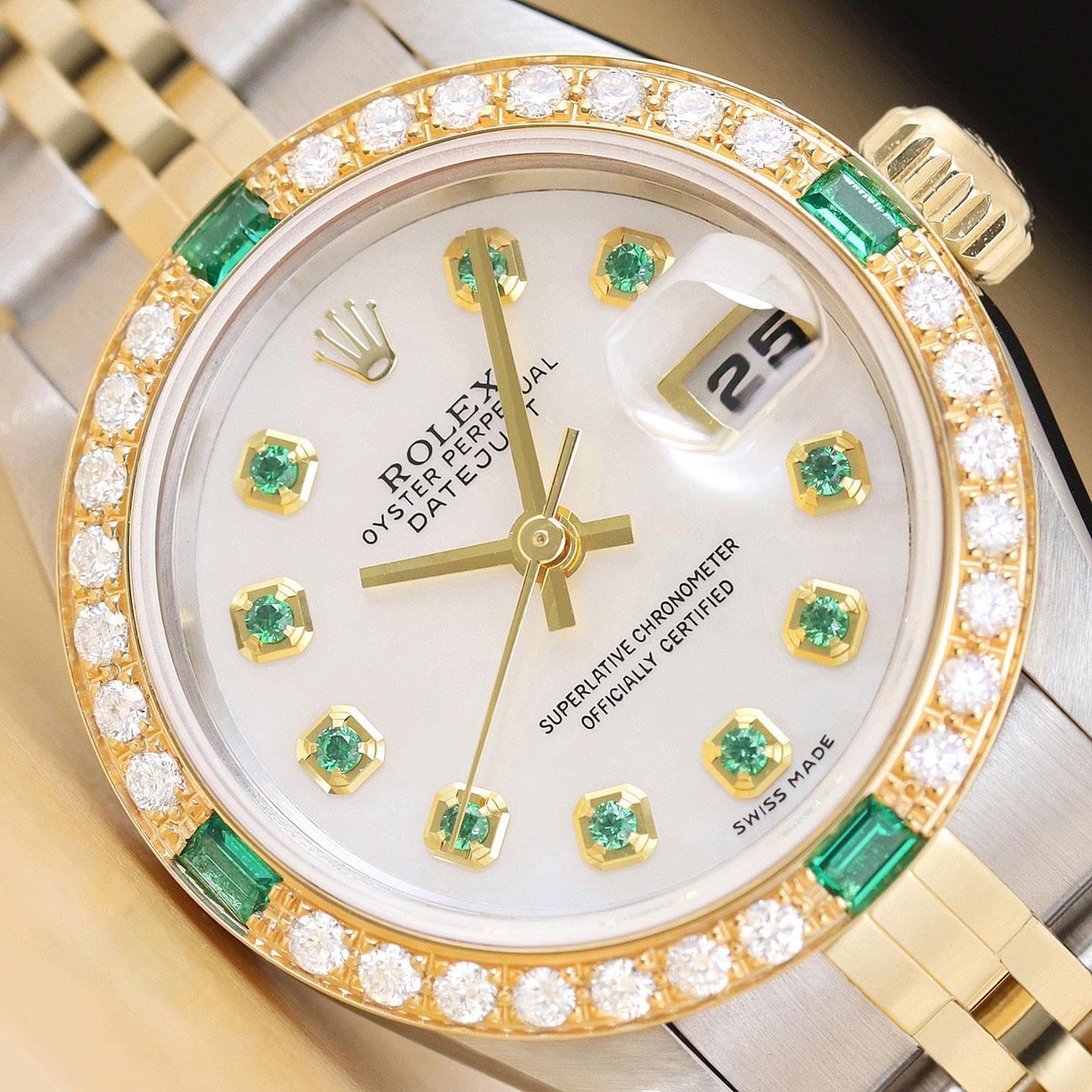 ROLEX LADIES DATEJUST 79173 MOTHER OF PEARL 18K GOLD SS DIAMOND