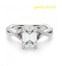 2CT Lab-Created Emerald Cut Diamond Twisted Wedding Ring 14K White Gold Finish