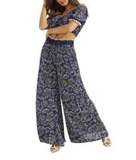 Guess Womens Renata Printed Palazzo Pants, Bali Bay Print Blue, Small, NWT 89.