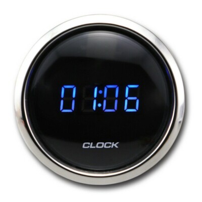 MGS 52mm 2-1/16'' Digital Clock Gauge Blue LED 24 Hour Format 12/24V