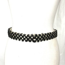 Vintage Womens Beaded Belt 80s 1980s Black Clear Checkerboard Pattern
